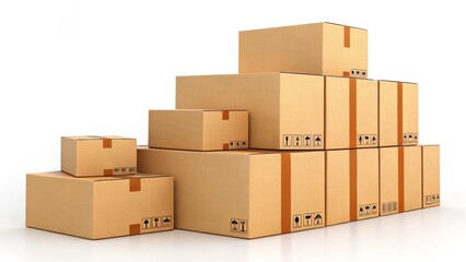 Stacked Cardboard Boxes 3D Render of Shipping Packages, Logistics Concept, Packaging Design Shipping, Delivery