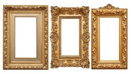Triple Gold Ornate Frames Baroque Style, Vertical Composition, Empty, Gilded, Picture Frame Picture Frames,Gold Frame