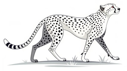 Fototapeta premium Walking White Cheetah Side Profile Illustration, Art, Big Cat, Wildlife, Cheetah Spots Cheetah, art