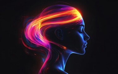 Obraz premium Abstract colorful design emerging from a silhouette person s head