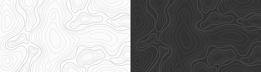 Topographic map patterns set. Background of the topographic map with contour lines. Grid of geographic relief. Topographical texture background design. Vector.