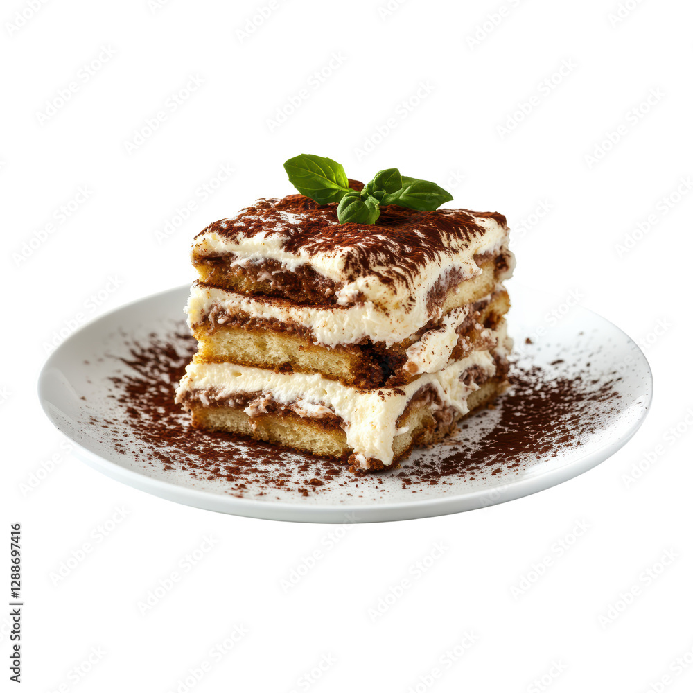 Poster plate with a slice of cake and fork on a wooden table in a cozy setting isolated on transparent back
