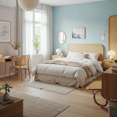 soft pastel Guest Room design Eclectic Japandi decor