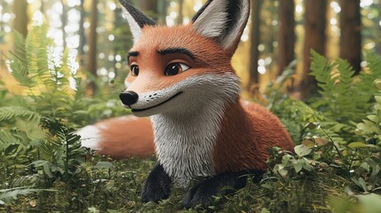 Fototapeta premium Playful fox in lush forest nature scene wildlife photography serene environment close-up view animal behavior