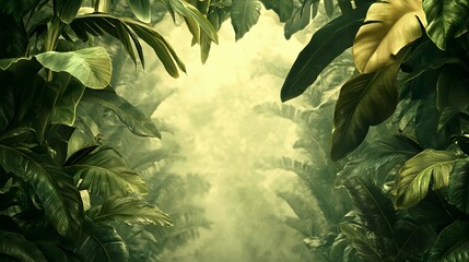 Lush Green Tropical Jungle Path with Fog