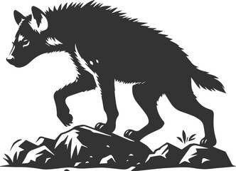 A hyena stepping carefully through rocky terrain vector animal silhouette