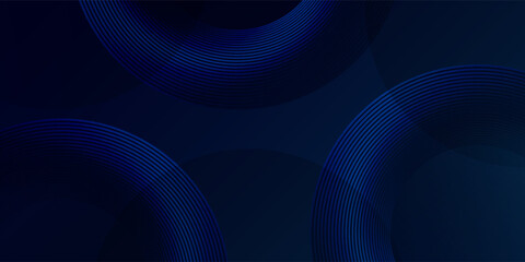 Abstract blue glowing geometric lines on dark blue background. Modern shiny blue circle lines pattern. Futuristic technology concept. Suit for cover, poster, banner, header, website.eps10