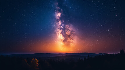 Fototapeta premium Vibrant Milky Way Galaxy over City Silhouette at Night