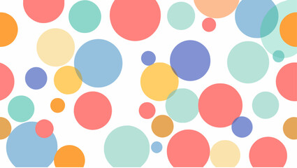 A pastel polka dot pattern of colorful circles forms an abstract, cheerful background.	