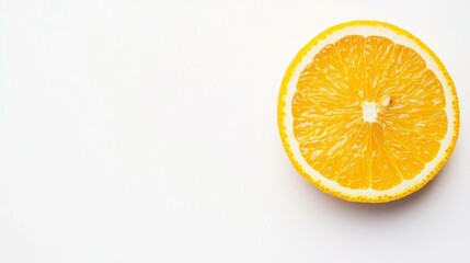 Fototapeta premium Fresh orange slice on a clean white background, vibrant colors emphasizing health, freshness, and natural beauty in food photography