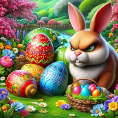 Easter eggs and grumpy bunny