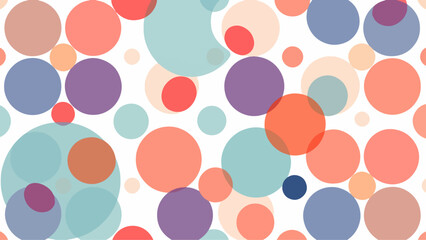 A pastel polka dot pattern of colorful circles forms an abstract, cheerful background.