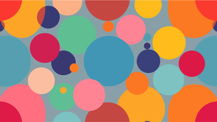 A pastel polka dot pattern of colorful circles forms an abstract, cheerful background.