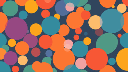 A pastel polka dot pattern of colorful circles forms an abstract, cheerful background.