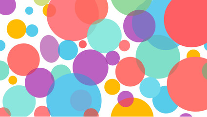 A pastel polka dot pattern of colorful circles forms an abstract, cheerful background.