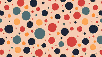 A pastel polka dot pattern of colorful circles forms an abstract, cheerful background.