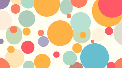 A pastel polka dot pattern of colorful circles forms an abstract, cheerful background.