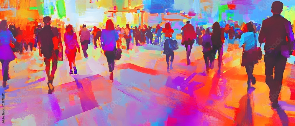 Poster vibrant crowd navigating the bustling city streets showcasing the dynamic pace of urban life with bl