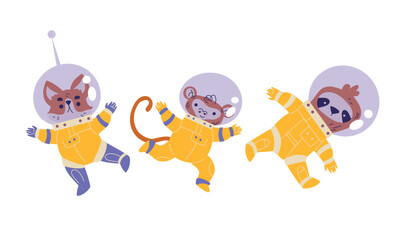 Cute Animal Astronaut Characters in Space Suit Vector Set
