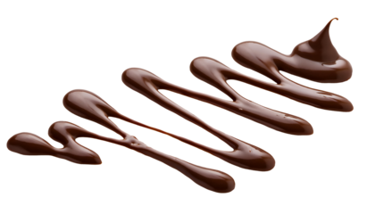 diagonal zigzag pattern of chocolate sauce, smooth and glossy cocoa syrup splash, artistic liquid design, dessert decoration, on isolated background
