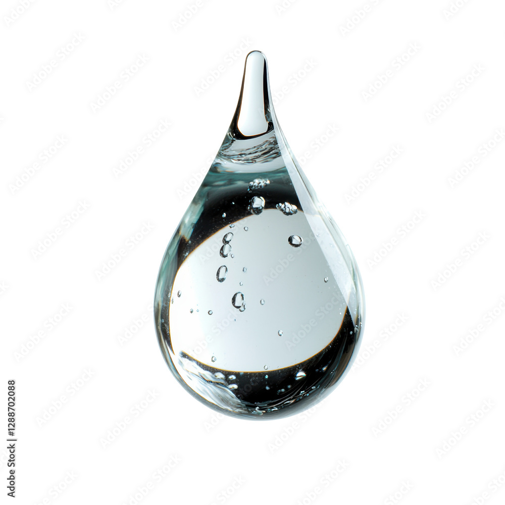 Poster drop of water on a smooth black surface creating a reflective and serene visual composition isolated