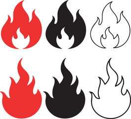 Fire flame vector icons. Flaming badge. Igniting border and lines.