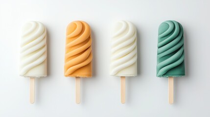 Easter Themed Ice Cream and Colorful Popsicles, Colorful ice cream popsicles with swirls on wooden sticks.