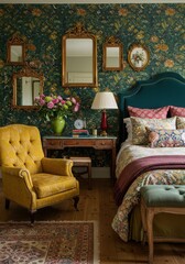 vivid vibrant Guest Room design Eclectic French decor