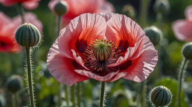 Closeup of opium poppy flower in a vancouver garden