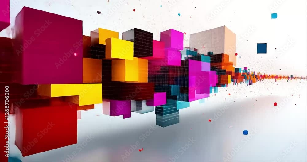 Poster abstract colorful 3d cubes, dynamic arrangement, graphic background. possible use digital art backgr
