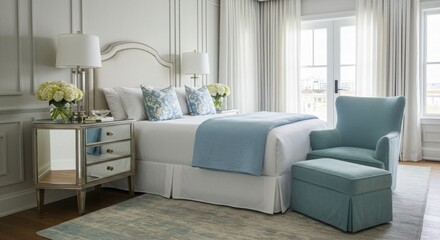 soft contrast Guest Room design Hollywood Coastal decor