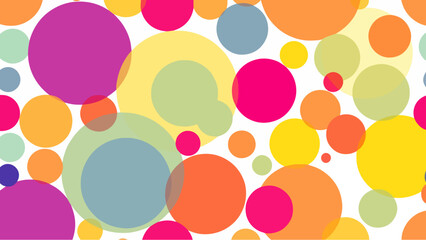 A pastel polka dot pattern of colorful circles forms an abstract, cheerful background.