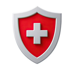 Obraz premium 3d shield with cross icon symbol which is a symbol of Health protection from disease. Health security insurance medical concept, Generative AI