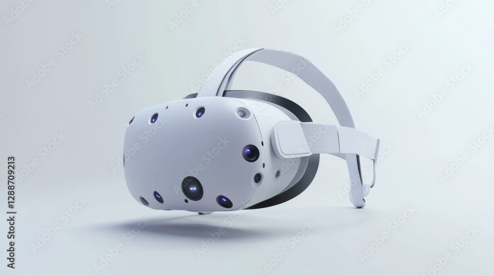 Poster exploring virtual reality a render of a vr headset with adjustable strap digital space 3d rendering 