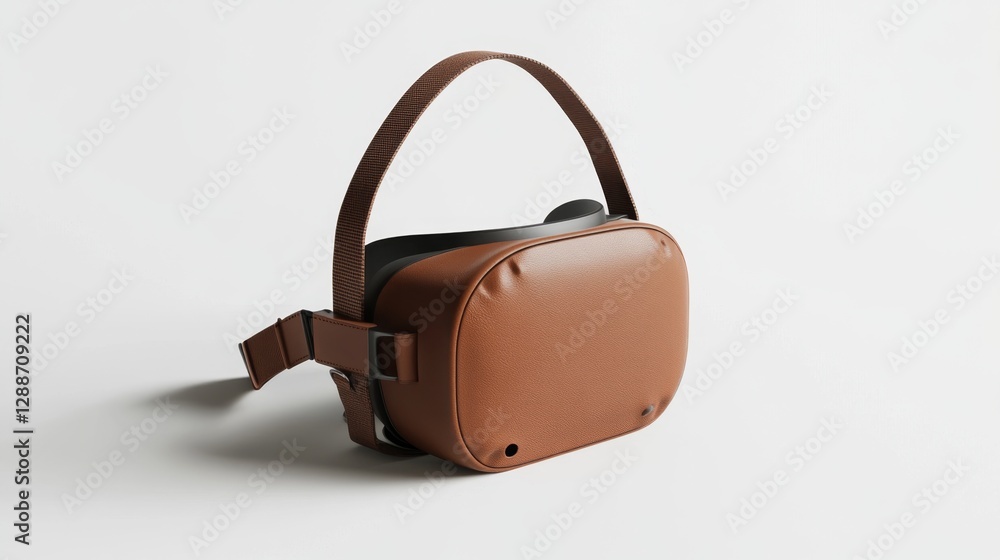 Poster adjusting vr headset strap virtual reality space 3d render tech environment close-up view innovative