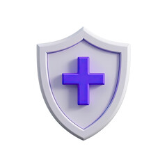 Obraz premium 3d shield with cross icon symbol which is a symbol of Health protection from disease. Health security insurance medical concept, Generative AI