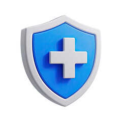 Fototapeta premium 3d shield with cross icon symbol which is a symbol of Health protection from disease. Health security insurance medical concept, Generative AI