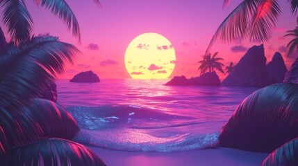 Gentle breeze at a tropical beach palm trees digital art serene environment beachfront view tropical paradise