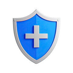 Obraz premium 3d shield with cross icon symbol which is a symbol of Health protection from disease. Health security insurance medical concept, Generative AI
