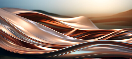 Grass made of wavy copper metal with easy curves and ribbons,  ai generative