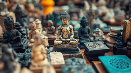 Intricate Buddha Figurines Surrounded by Various Decorative Statues