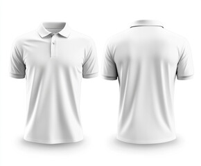 Men white polo shirt front and back view, Isolated blank front and back polo t-shirt for graphic design mock up