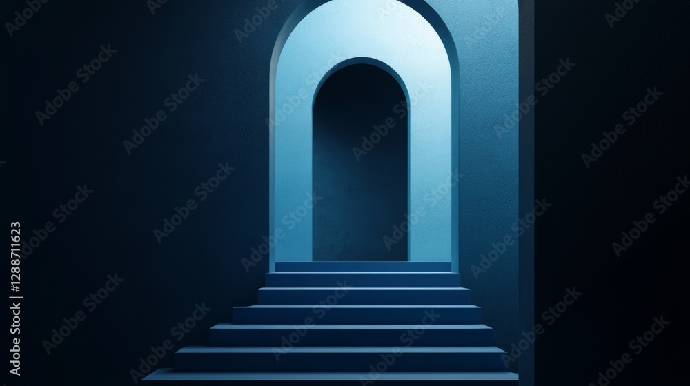 Poster Minimalist 3D Rendering of a Blue Archway and Steps