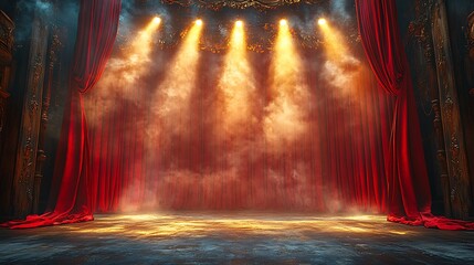 Theater stage red velvet curtains image