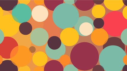 A pastel polka dot pattern of colorful circles forms an abstract, cheerful background.