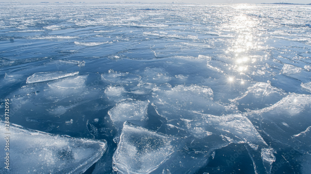 Aufkleber a serene view of ice chunks floating on tranquil blue water, reflecting sunlight and creating a peac