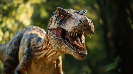 Realistic Dinosaur Model in a Lush Green Forest Setting
