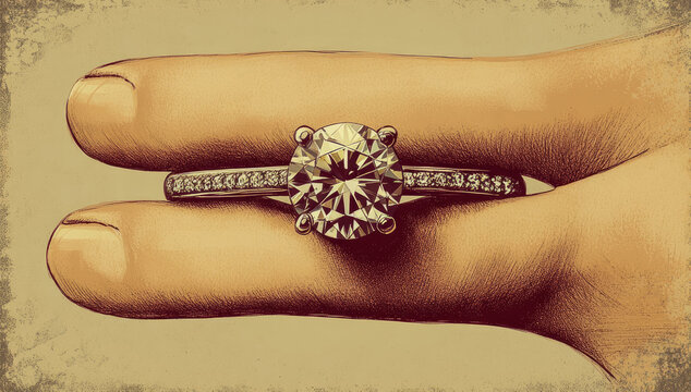 Engagement concept: Solitaire diamond ring on a finger, an expression of love.