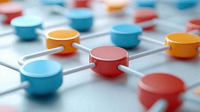 Dynamic data flow connections modern workspace 3d render clean environment aerial view conceptual design