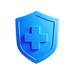 Fototapeta premium 3d shield with cross icon symbol which is a symbol of Health protection from disease. Health security insurance medical concept, Generative AI